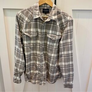 Lucky Brand Saturday Stretch Gray Plaid Button-Up Shirt size L